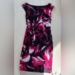 connected apparel Strapless Floral Dress in Fuchsia, Black and White